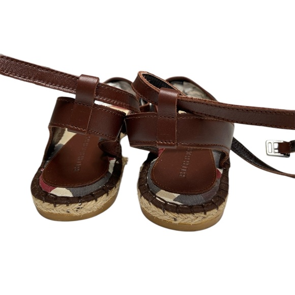 Burberry Tricolor Canvas And Leather Ankle Wrap Espadrille Flats Size 40 - Picture 15 of 16